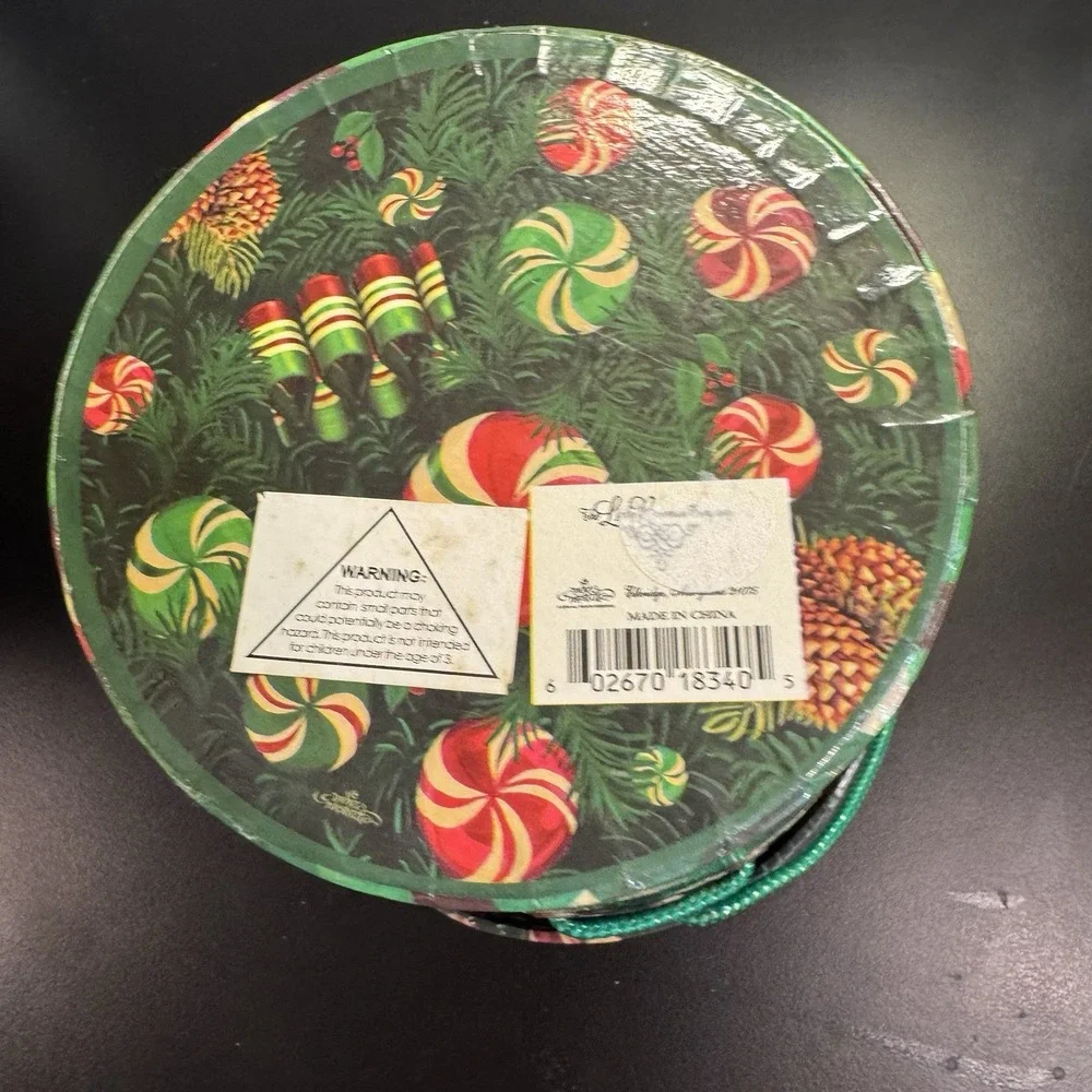 Vintage Round Christmas Gift Box Reusable Hat Storage Green White‎ Plaid